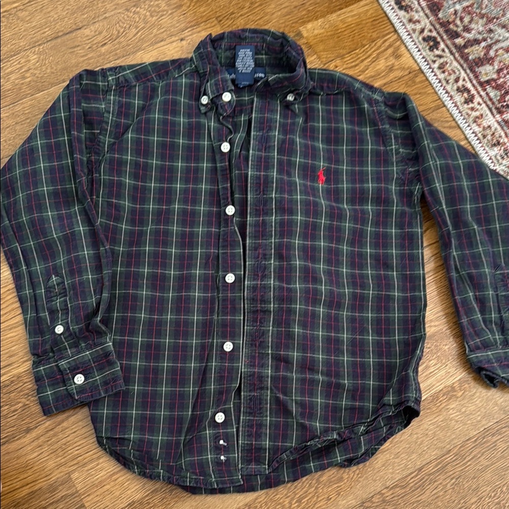 Polo by Ralph Lauren boy’s Dark Green and Red Plaid Shirt
